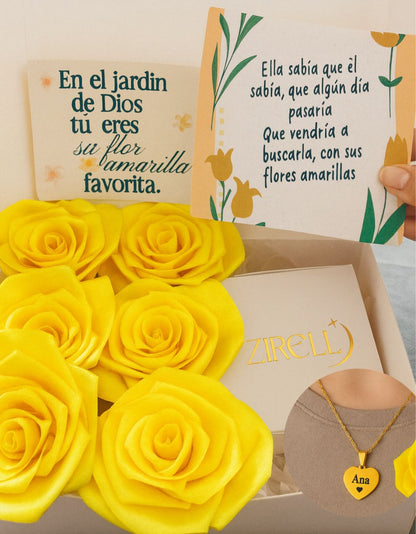 "Amor que Florece" Joya Personalizada Con Rosas Amarillas Premium de Regalo